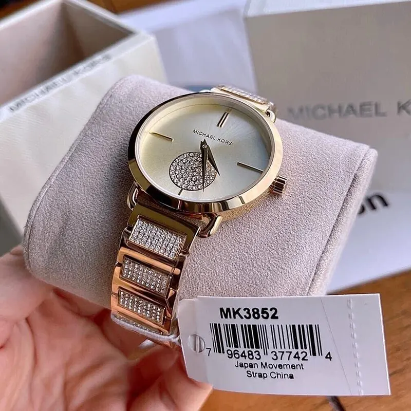 Michael Kors Portia Pave Gold Dial Fashion Ladies Watch- MK3852